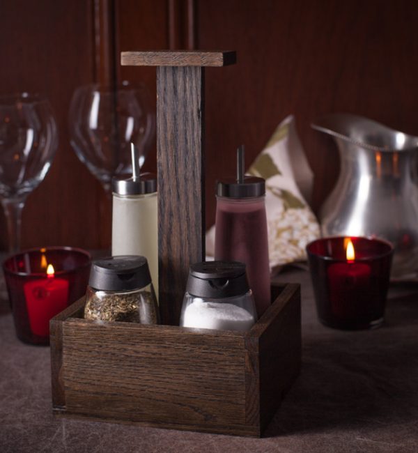wood caddy for condiments and wines