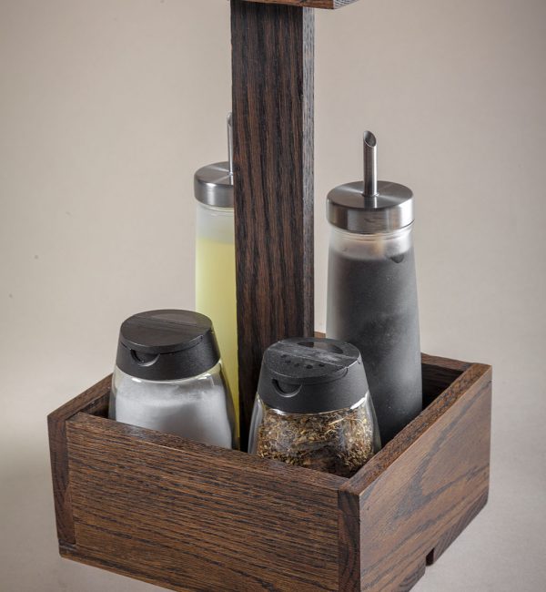 wood condiment caddy