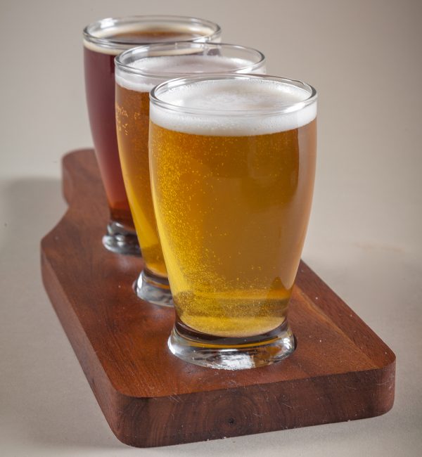 custom beer flight paddles with three beer glasses