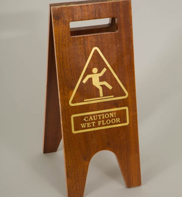 wood wet floor sign