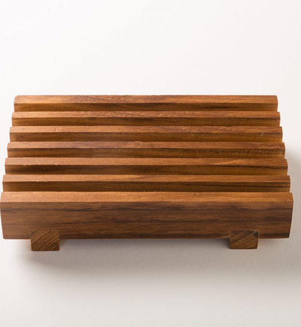 teak wood soap dish with slots for drainage
